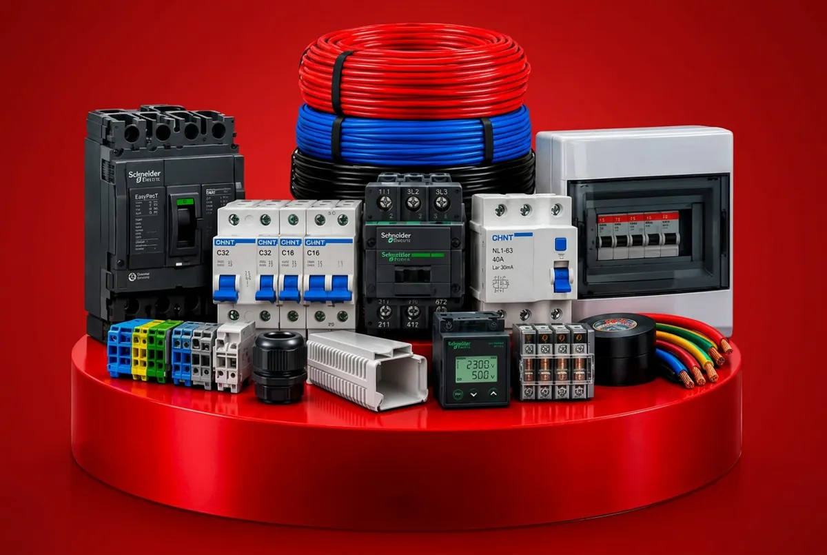 Selecção de materiais elétricos: disjuntores, contactor, cabos, quadro elétrico e acessórios